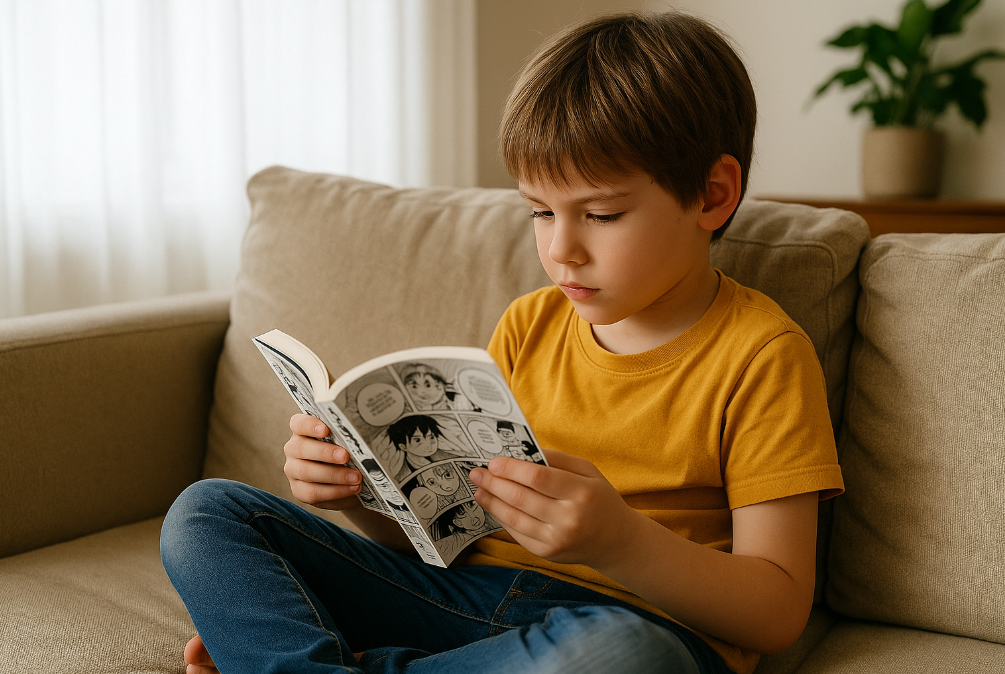 niño leyendo manga