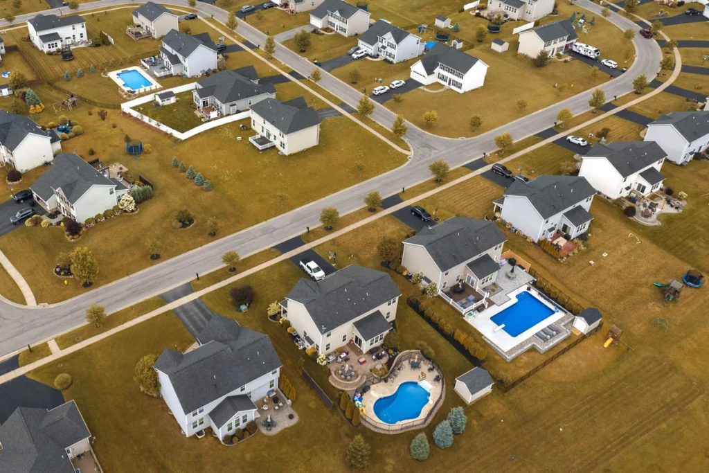 Vista aérea de viviviendas unifamiliares